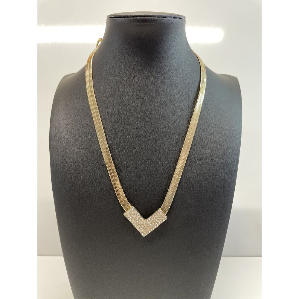 Gold Tone Snake Chain‎ V Shape Clear Rhinestone Collar Necklace Adjustable A45